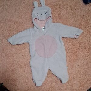 Adorable Gray and Pink Bunny Hooded Onesie